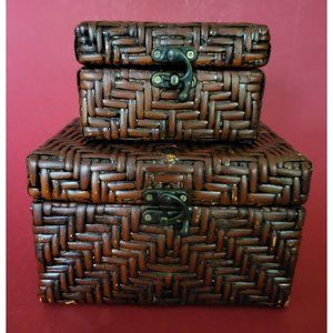 VTG Bamboo Storage Baskets Handwoven Set of 2